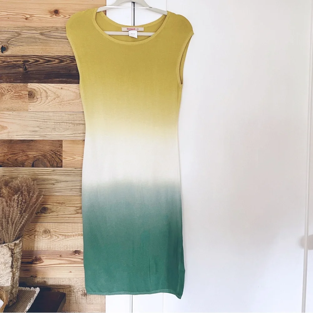 Desigual Mustard Ombre Knit Sleeveless Dress Small